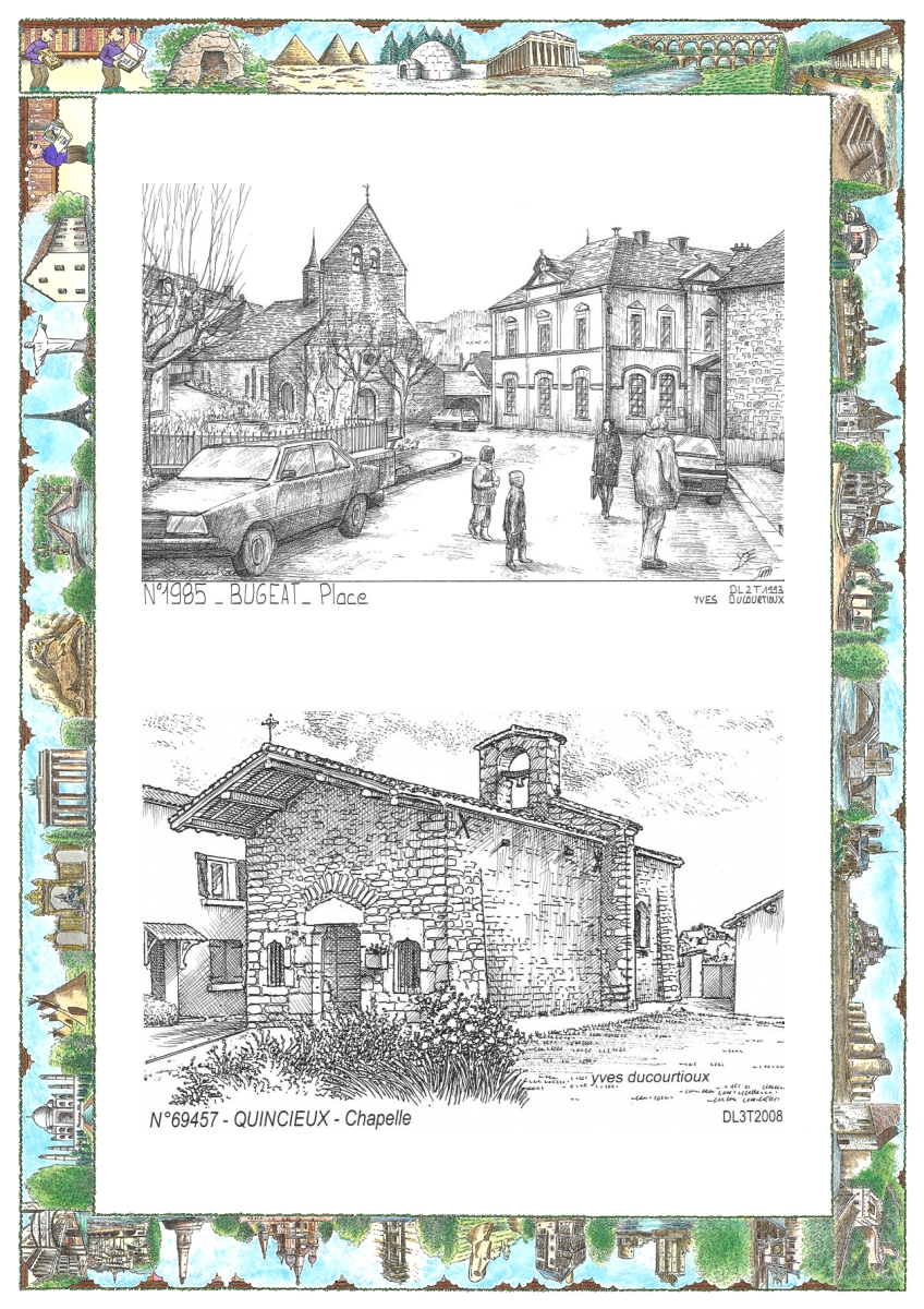 MONOCARTE N 19085-69457 - BUGEAT - place / QUINCIEUX - chapelle