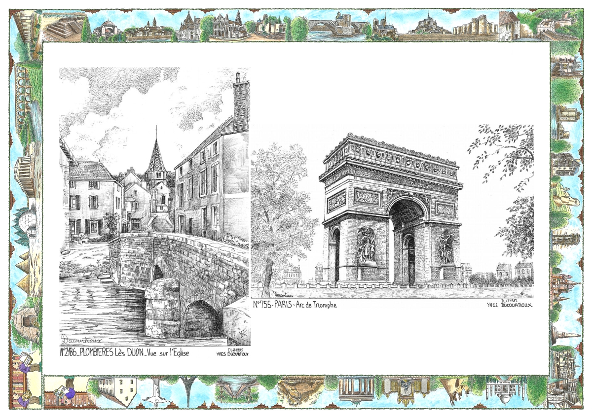 MONOCARTE N 21086-75005 - PLOMBIERES LES DIJON - vue sur l �glise / PARIS - arc de triomphe