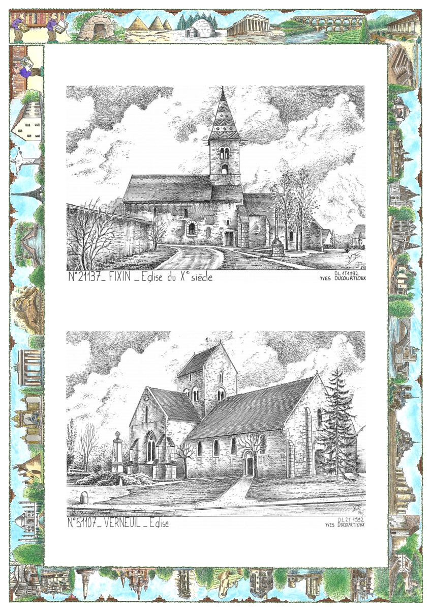 MONOCARTE N 21137-51107 - FIXIN - �glise du X� si�cle / VERNEUIL - �glise