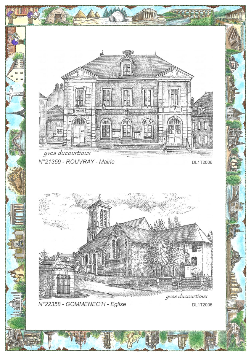 MONOCARTE N 21359-22358 - ROUVRAY - mairie / GOMMENEC H - �glise