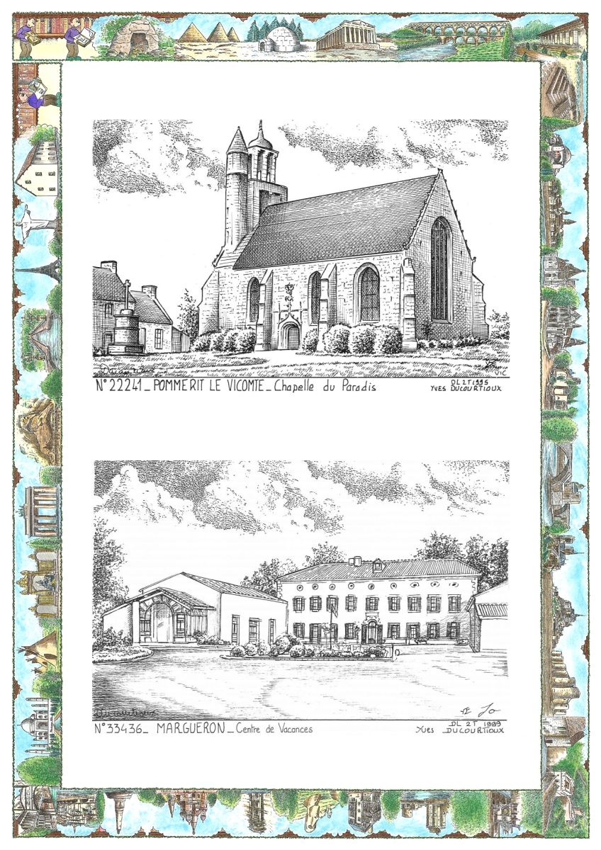 MONOCARTE N 22241-33436 - POMMERIT LE VICOMTE - chapelle du paradis / MARGUERON - centre de vacances
