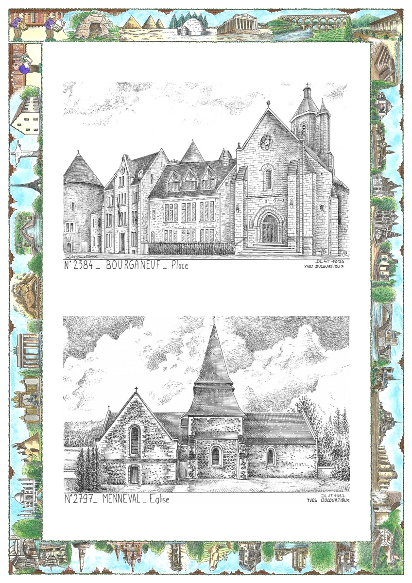 MONOCARTE N 23084-27097 - BOURGANEUF - place / MENNEVAL - �glise