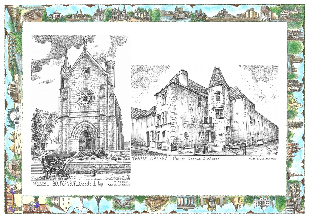 MONOCARTE N 23099-64269 - BOURGANEUF - chapelle du puy / ORTHEZ - maison jeanne d albret