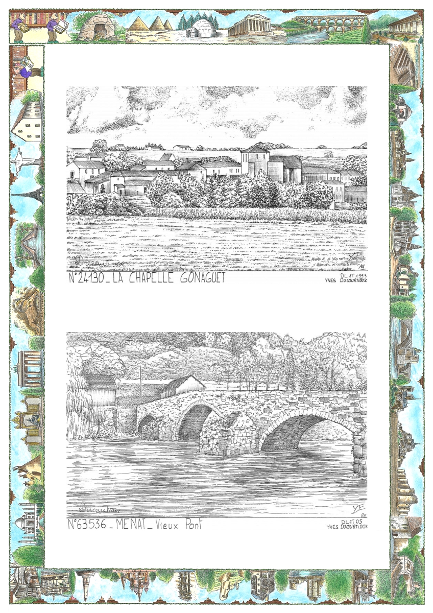 MONOCARTE N 24130-63536 - LA CHAPELLE GONAGUET - vue / MENAT - vieux pont