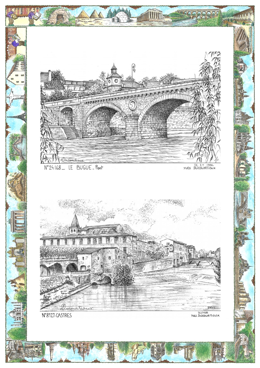 MONOCARTE N 24168-81027 - LE BUGUE - vue pont / CASTRES - vue
