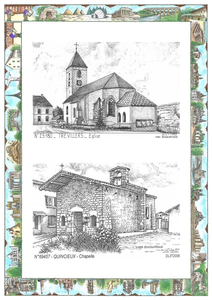 MONOCARTE N 25180-69457 - TREVILLERS - �glise / QUINCIEUX - chapelle