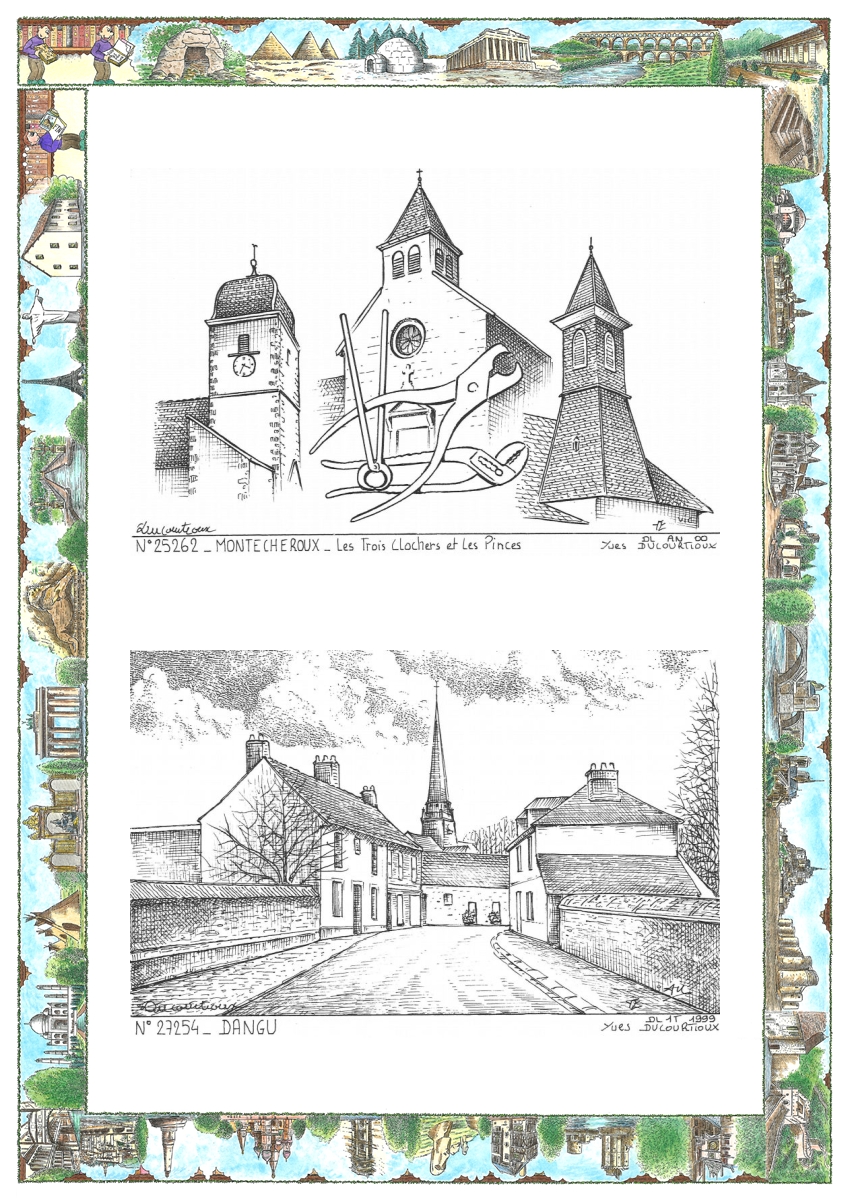 MONOCARTE N 25262-27254 - MONTECHEROUX - les 3 clochers et les pinces / DANGU - vue
