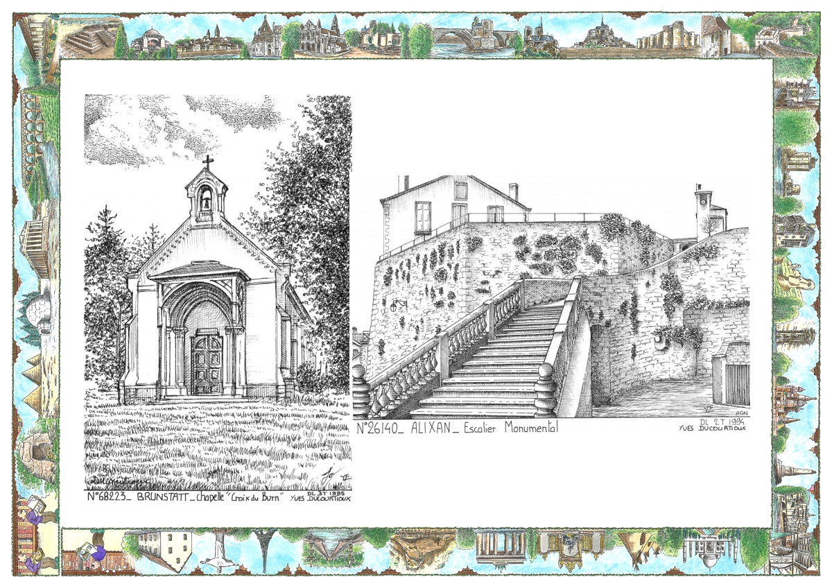 MONOCARTE N 26140-68223 - ALIXAN - escalier monumental / BRUNSTATT - chapelle croix du burn