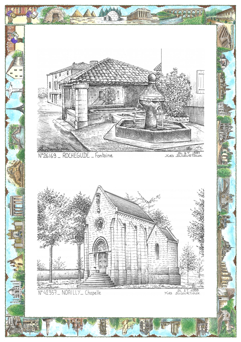 MONOCARTE N 26169-42357 - ROCHEGUDE - fontaine / NOAILLY - chapelle