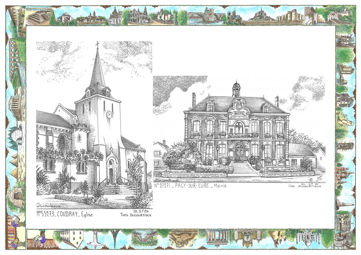 MONOCARTE N 27271-53273 - PACY SUR EURE - mairie / COUDRAY - �glise