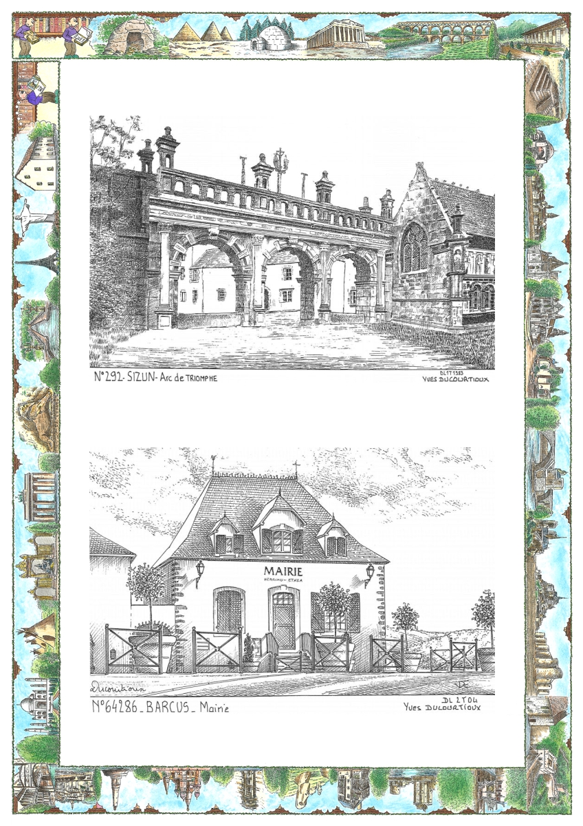 MONOCARTE N 29002-64286 - SIZUN - arc de triomphe / BARCUS - mairie