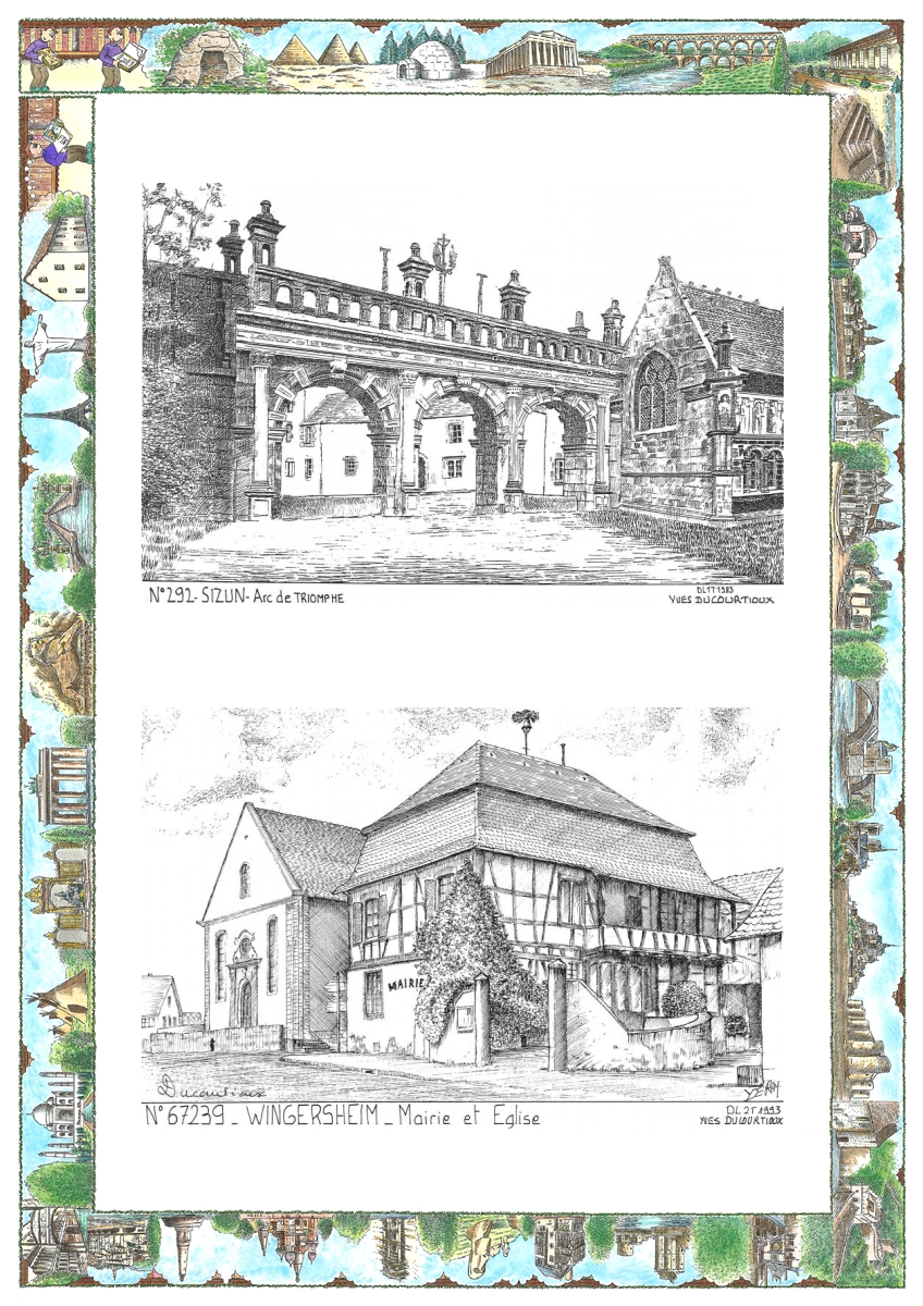 MONOCARTE N 29002-67239 - SIZUN - arc de triomphe / WINGERSHEIM - mairie et �glise