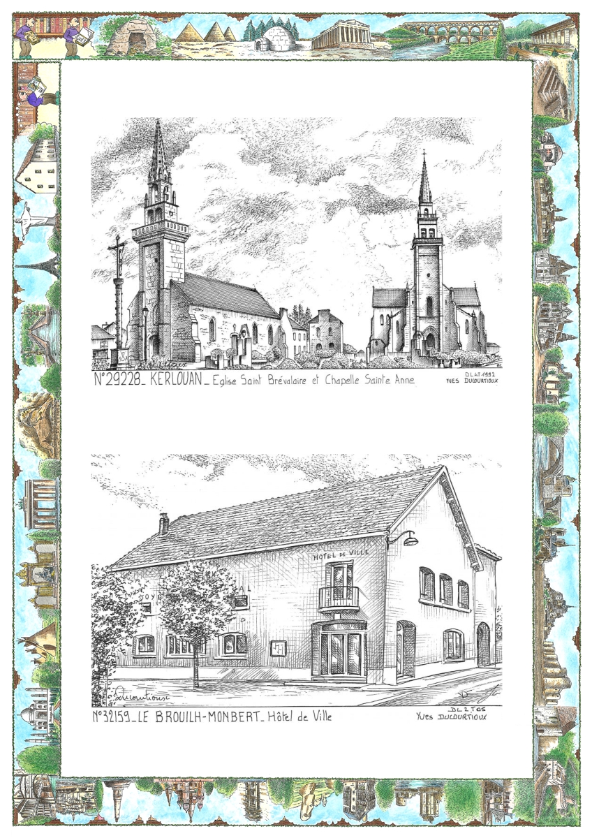 MONOCARTE N 29228-32159 - KERLOUAN - �glise et chapelle ste anne / LE BROUILH MONBERT - h�tel de ville
