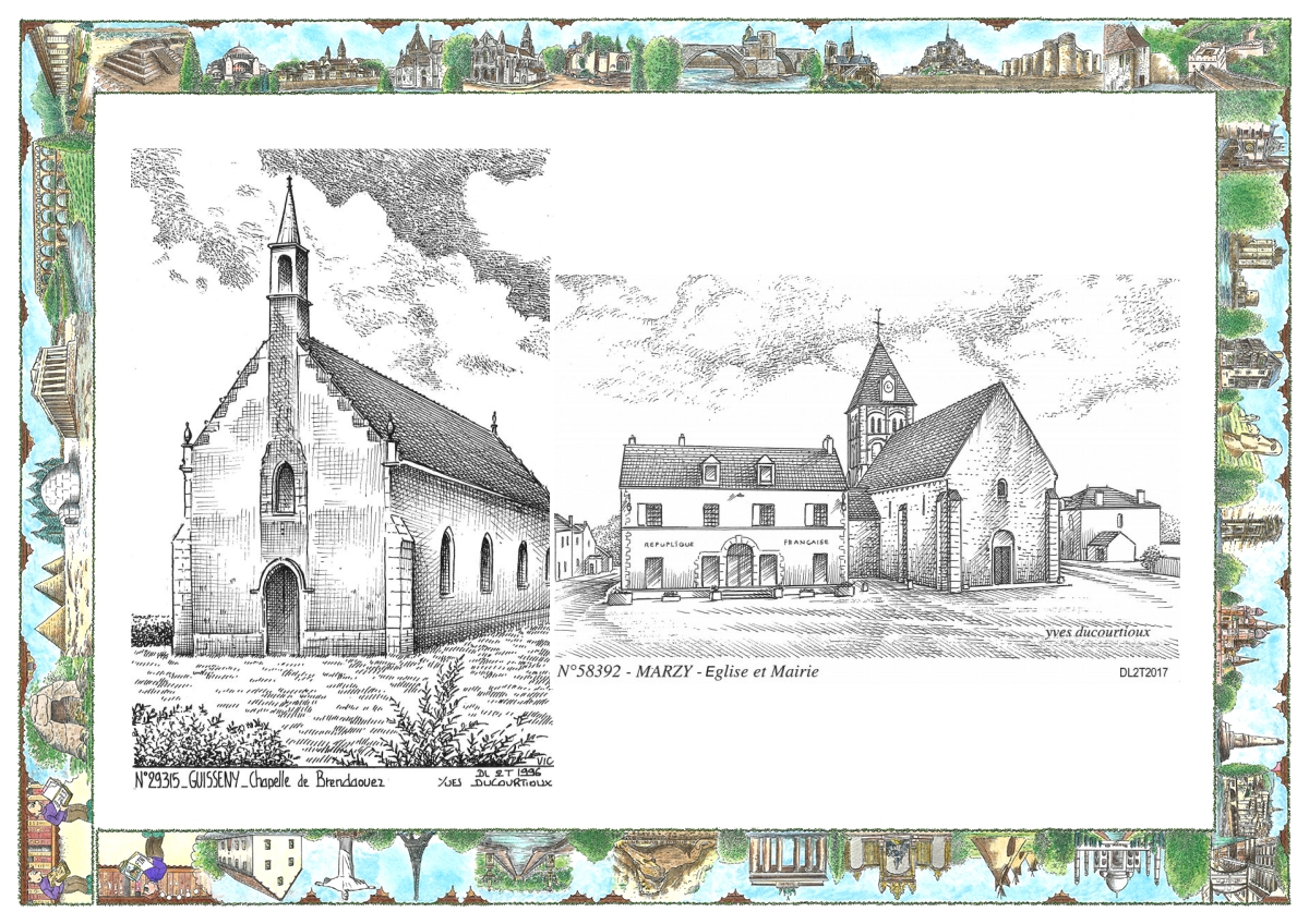 MONOCARTE N 29315-58392 - GUISSENY - chapelle de brendaouez / MARZY - �glise et mairie