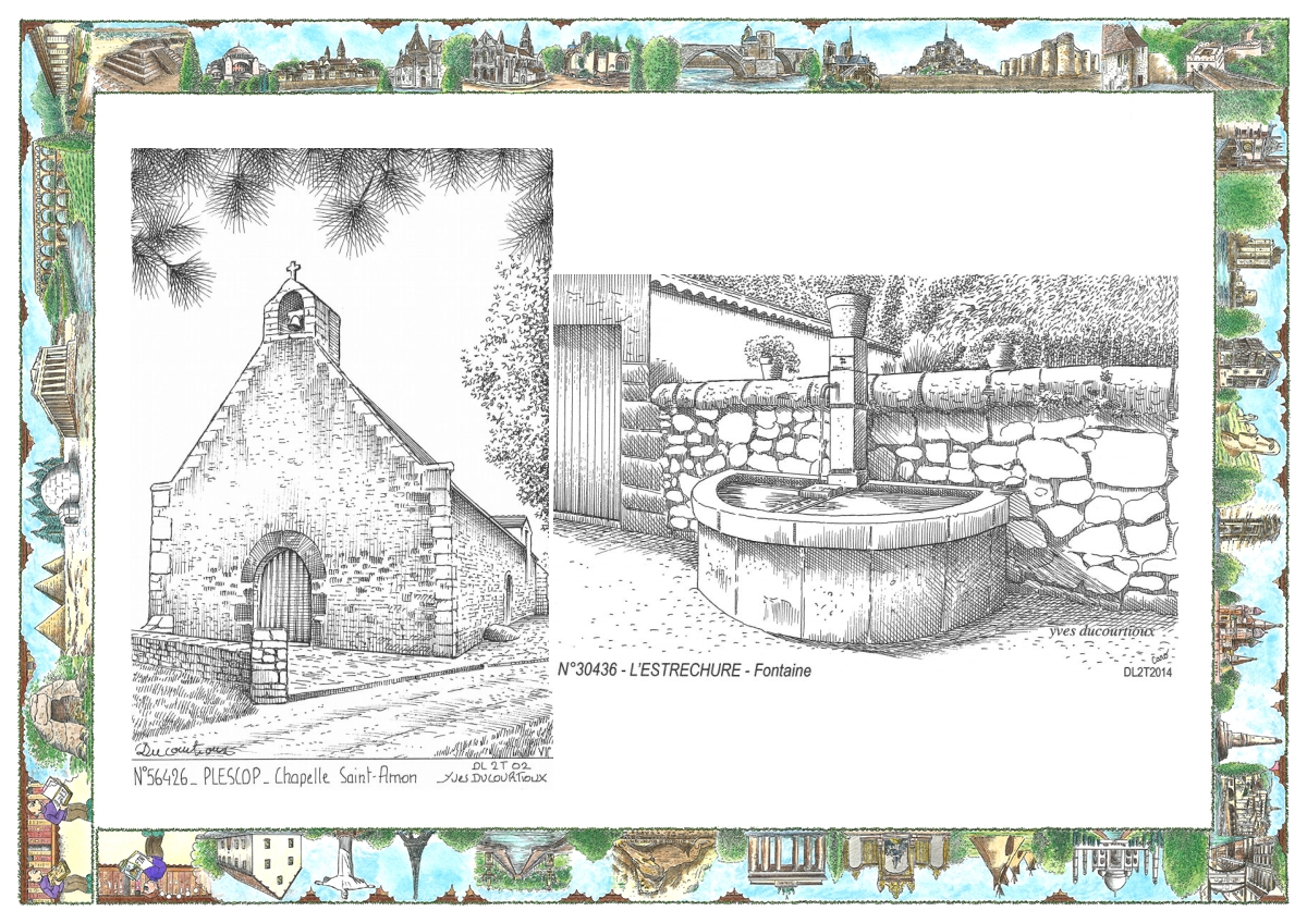 MONOCARTE N 30436-56426 - L ESTRECHURE - fontaine / PLESCOP - chapelle st amon