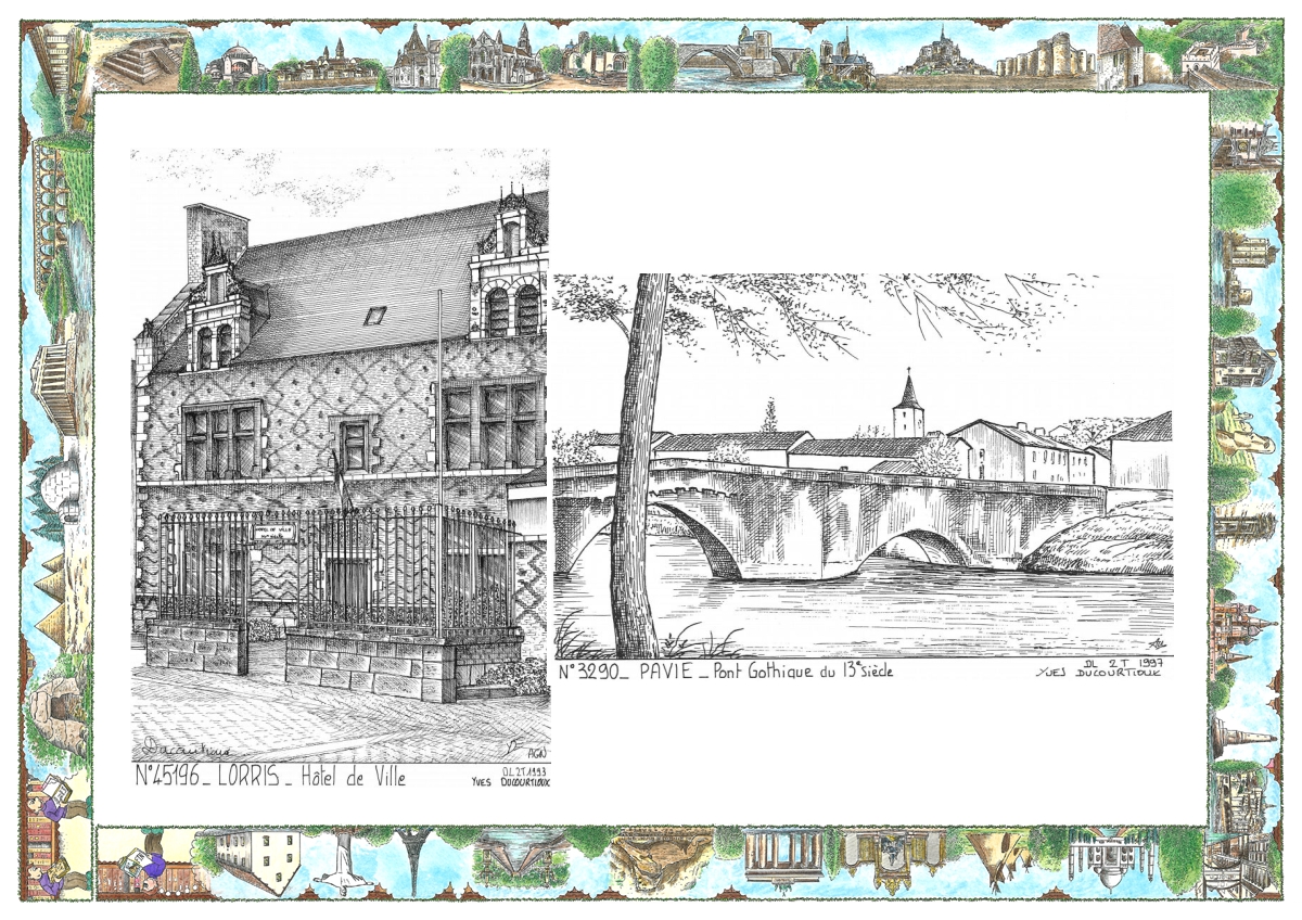 MONOCARTE N 32090-45196 - PAVIE - pont gothique du 13�me si�cle / LORRIS - h�tel de ville