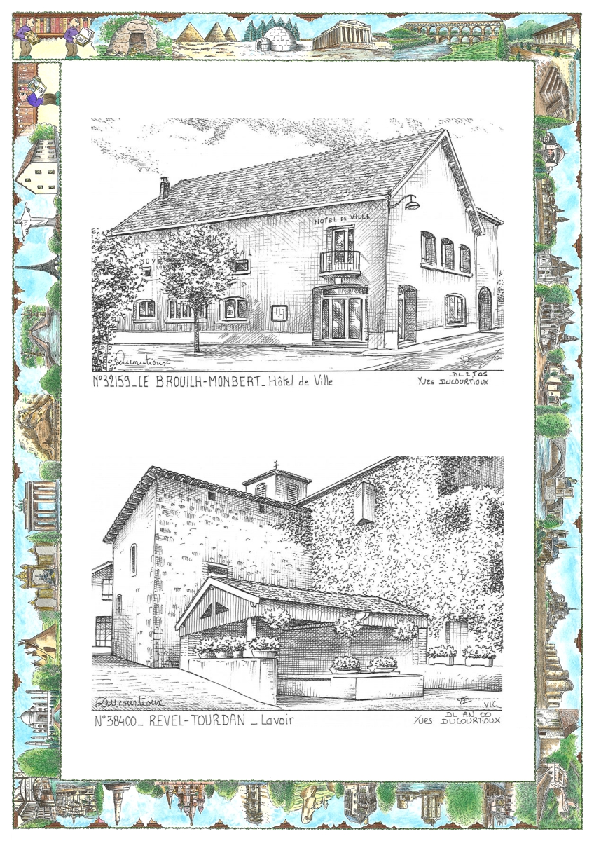 MONOCARTE N 32159-38400 - LE BROUILH MONBERT - h�tel de ville / REVEL TOURDAN - lavoir