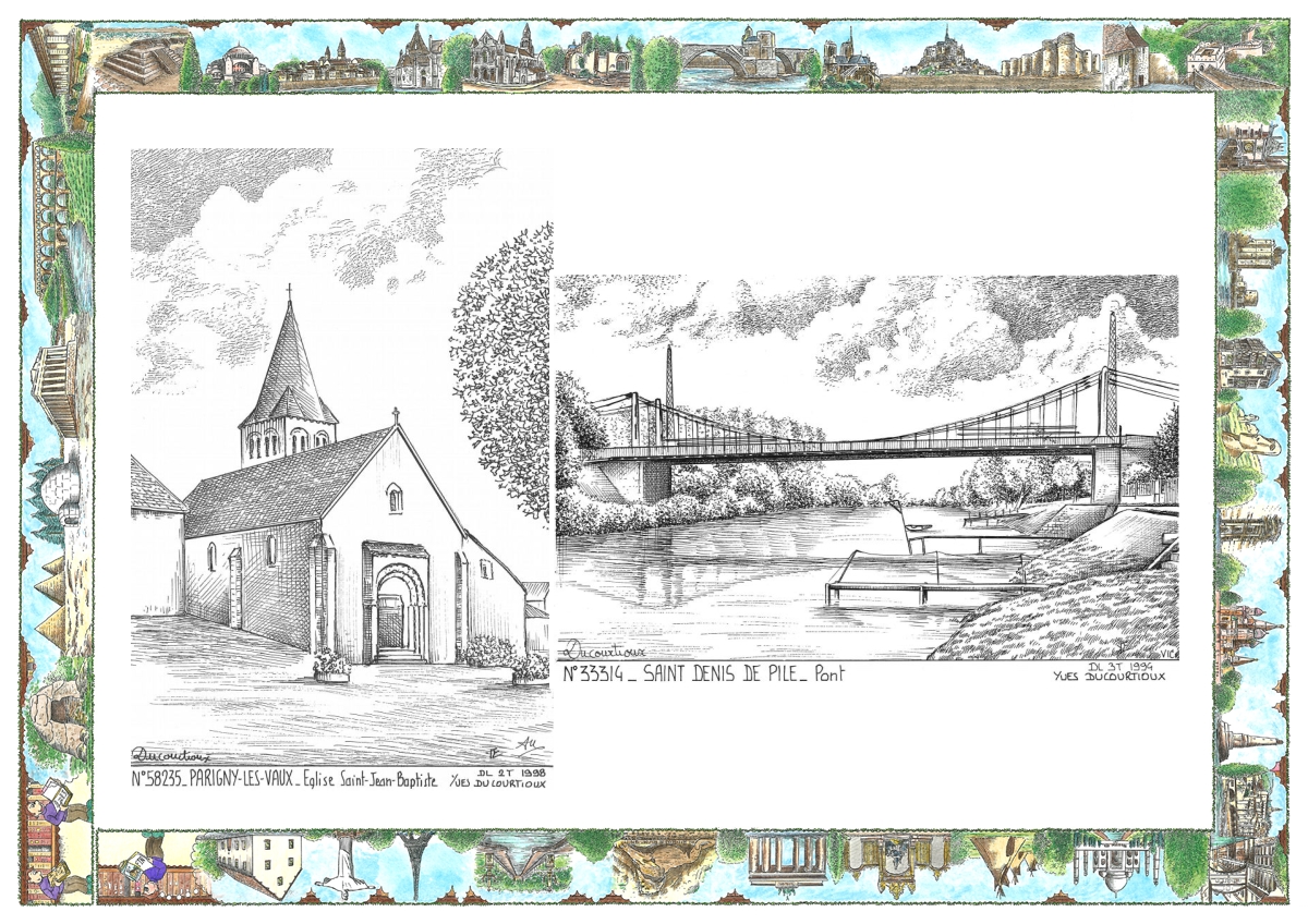 MONOCARTE N 33314-58235 - ST DENIS DE PILE - pont / PARIGNY LES VAUX - �glise st jean baptiste
