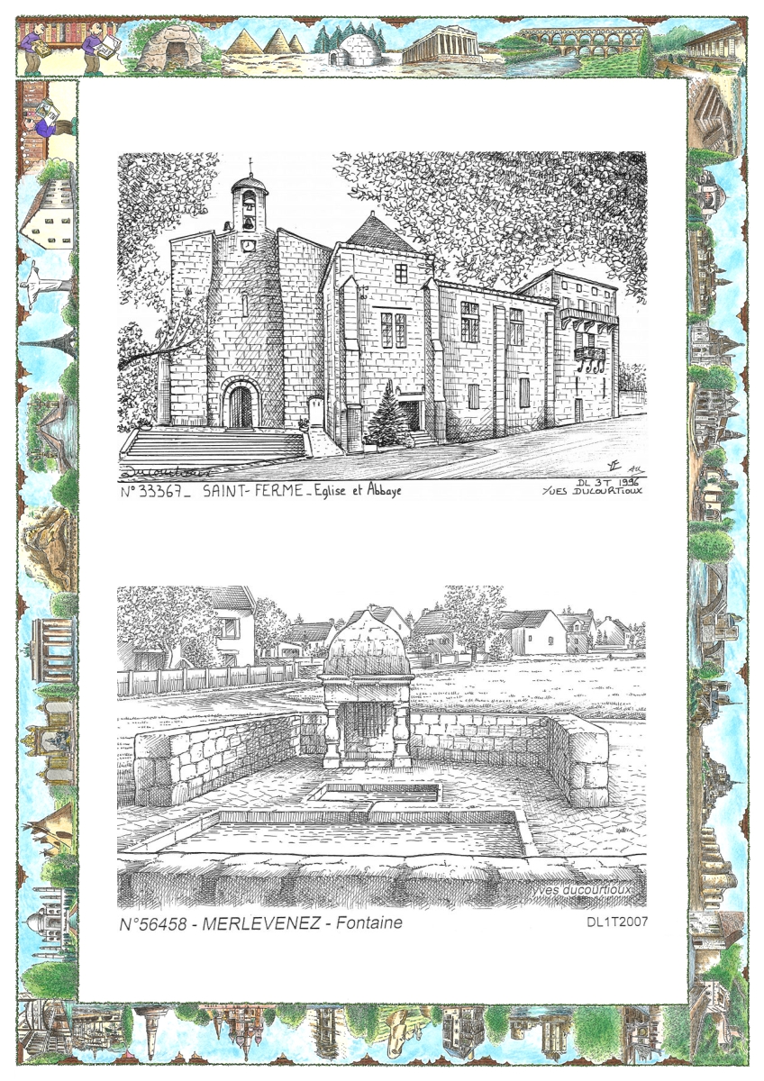 MONOCARTE N 33367-56458 - ST FERME - �glise et abbaye / MERLEVENEZ - fontaine