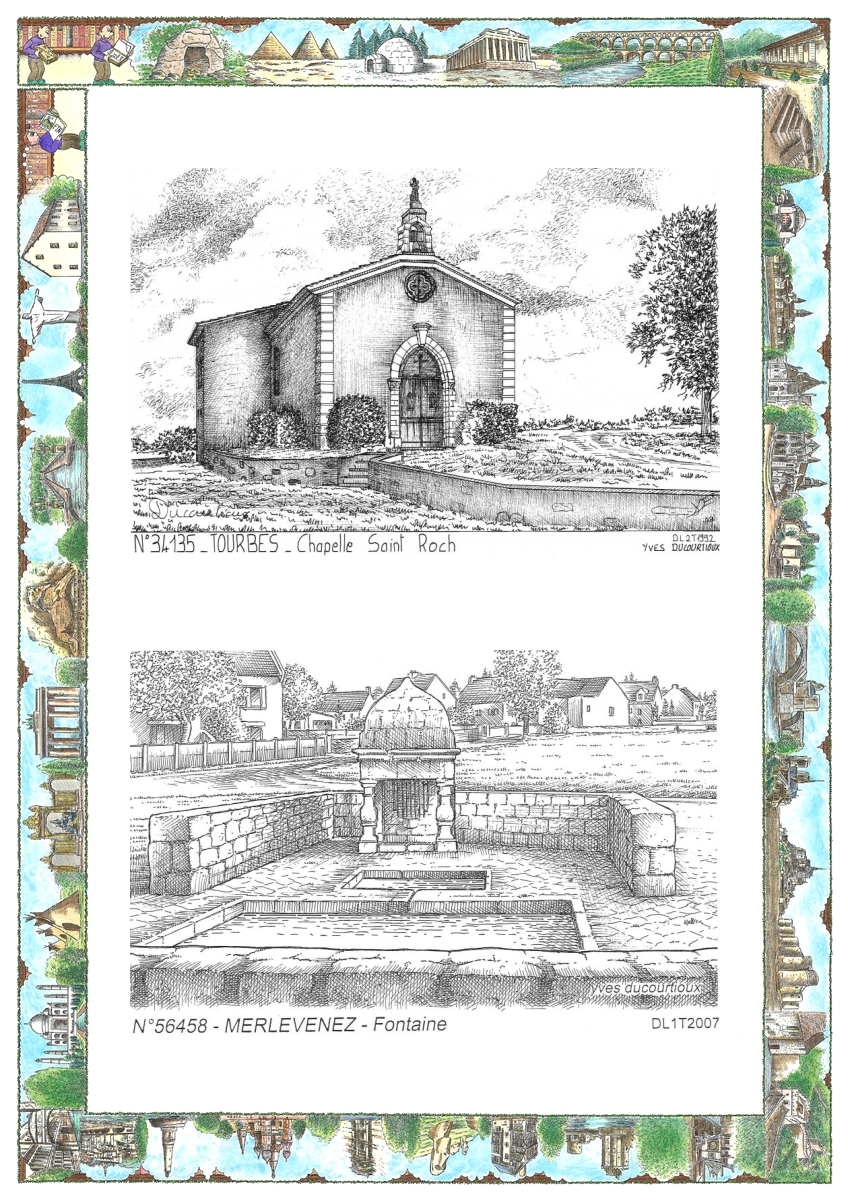 MONOCARTE N 34135-56458 - TOURBES - chapelle st roch / MERLEVENEZ - fontaine