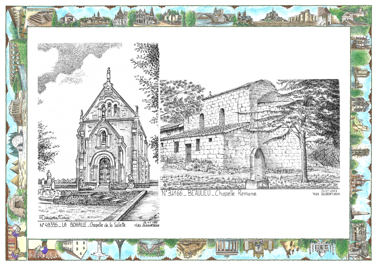 MONOCARTE N 34166-49335 - BEAULIEU - chapelle romane / LA BOHALLE - chapelle de la salette