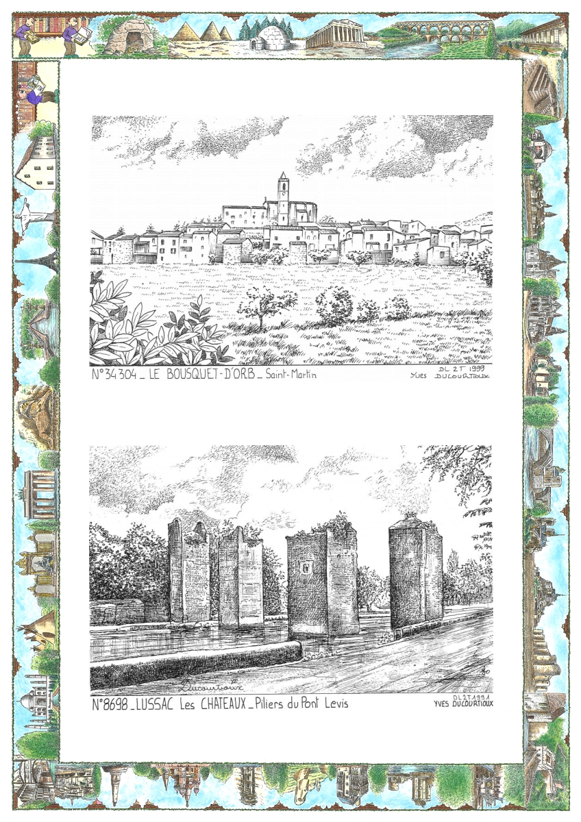 MONOCARTE N 34304-86098 - LE BOUSQUET D ORB - st martin / LUSSAC LES CHATEAUX - piliers du pont levis