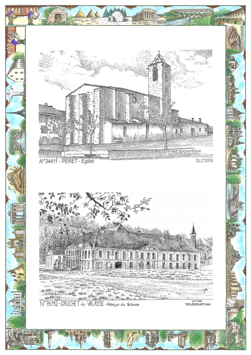 MONOCARTE N 34411-76132 - PERET - �glise / GRUCHET LE VALASSE - abbaye du valasse