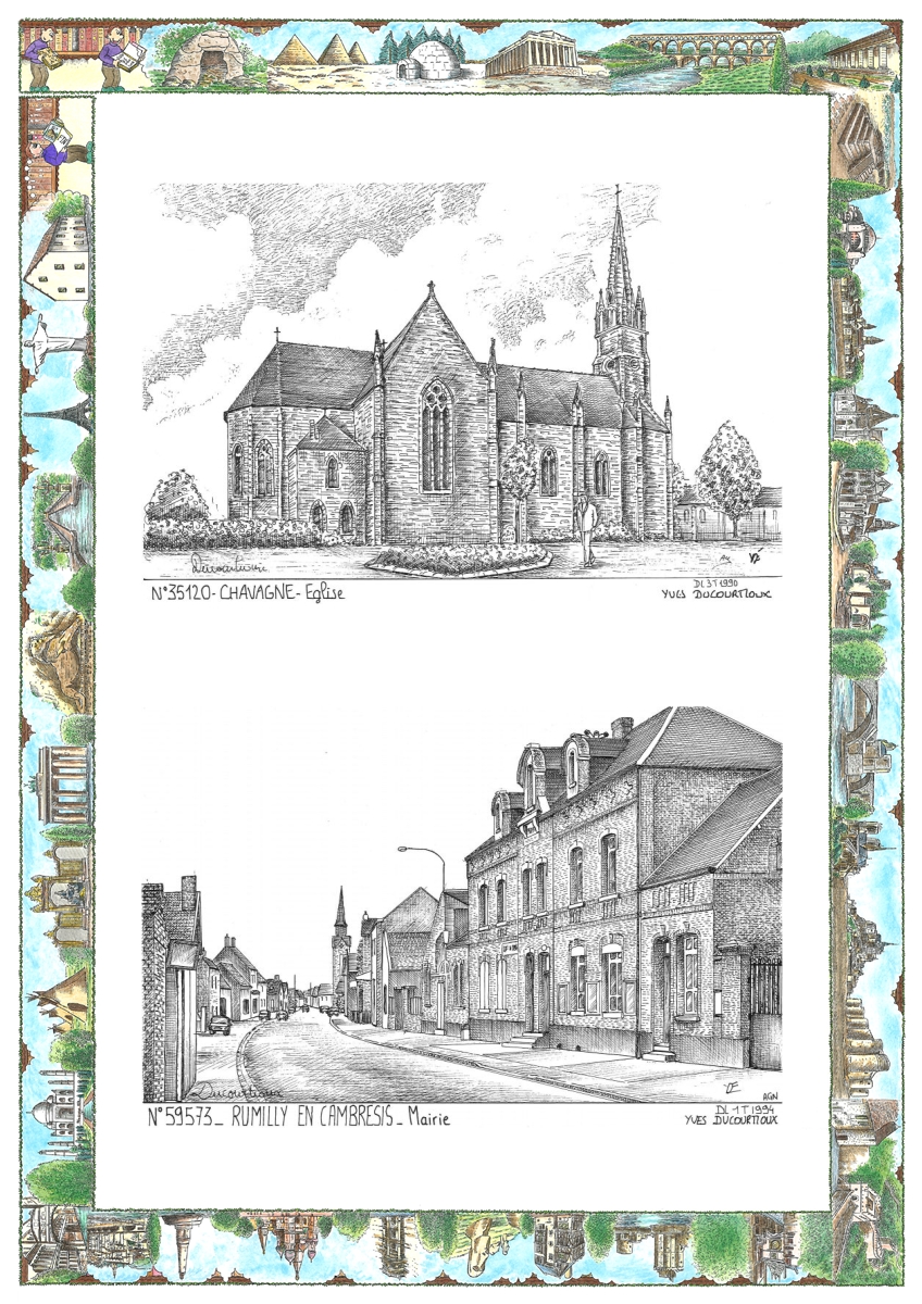 MONOCARTE N 35120-59573 - CHAVAGNE - �glise / RUMILLY EN CAMBRESIS - mairie
