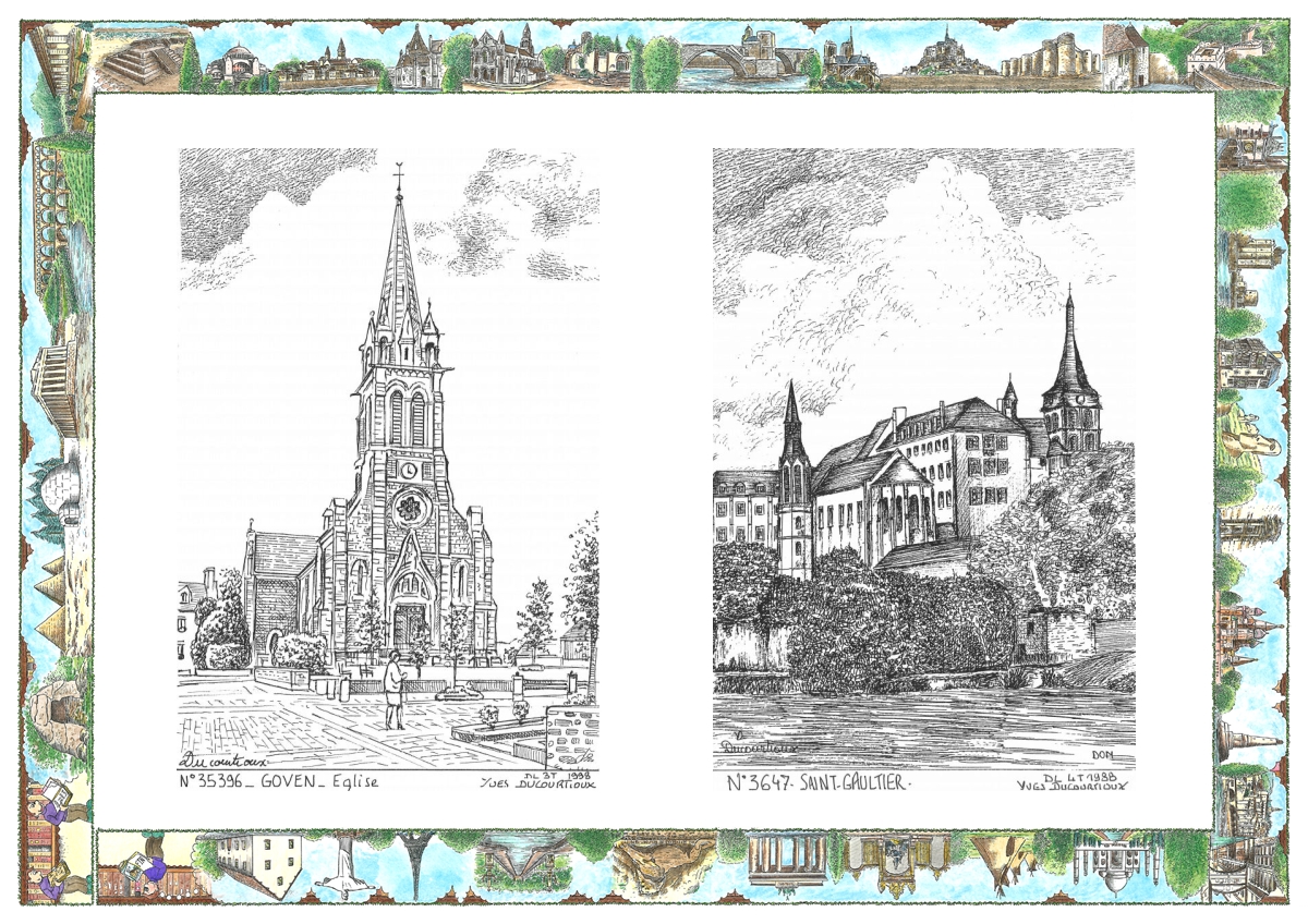MONOCARTE N 35396-36047 - GOVEN - �glise / ST GAULTIER - coll�ge et �glise