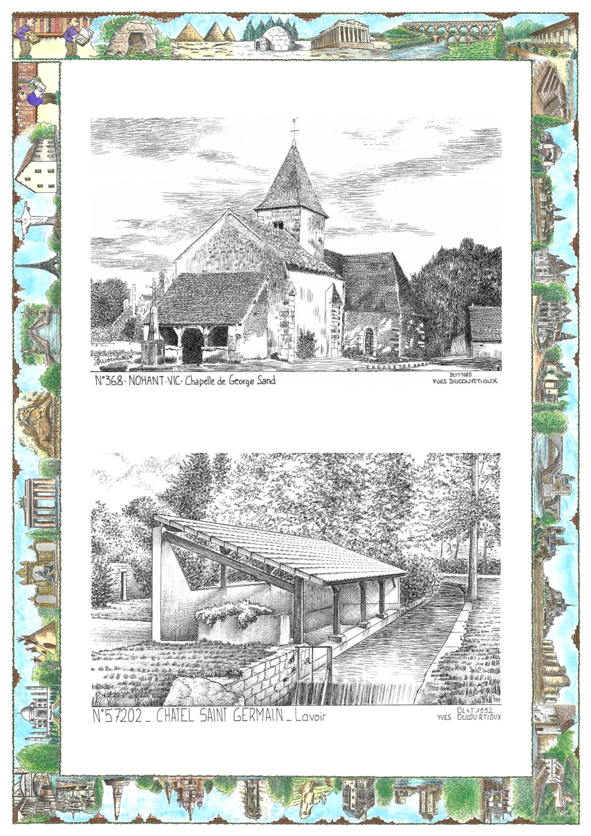 MONOCARTE N 36008-57202 - NOHANT VIC - chapelle de george sand / CHATEL ST GERMAIN - lavoir