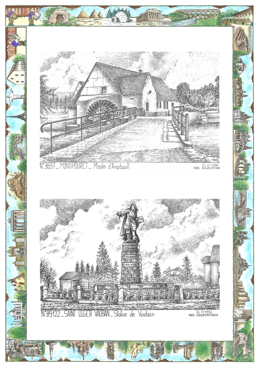 MONOCARTE N 36097-89122 - MONTIPOURET - moulin d angibault / ST LEGER VAUBAN - statue de vauban