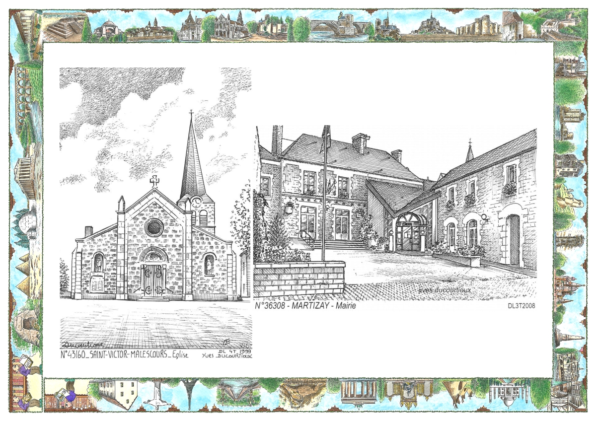 MONOCARTE N 36308-43160 - MARTIZAY - mairie / ST VICTOR MALESCOURS - �glise
