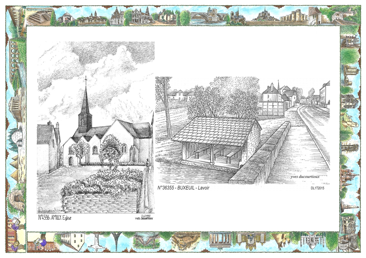 MONOCARTE N 36355-45096 - BUXEUIL - lavoir / AMILLY - �glise