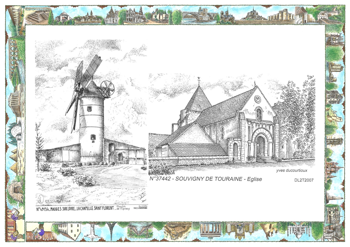 MONOCARTE N 37442-49134 - SOUVIGNY DE TOURAINE - �glise / LA CHAPELLE ST FLORENT - moulin de l �pinay