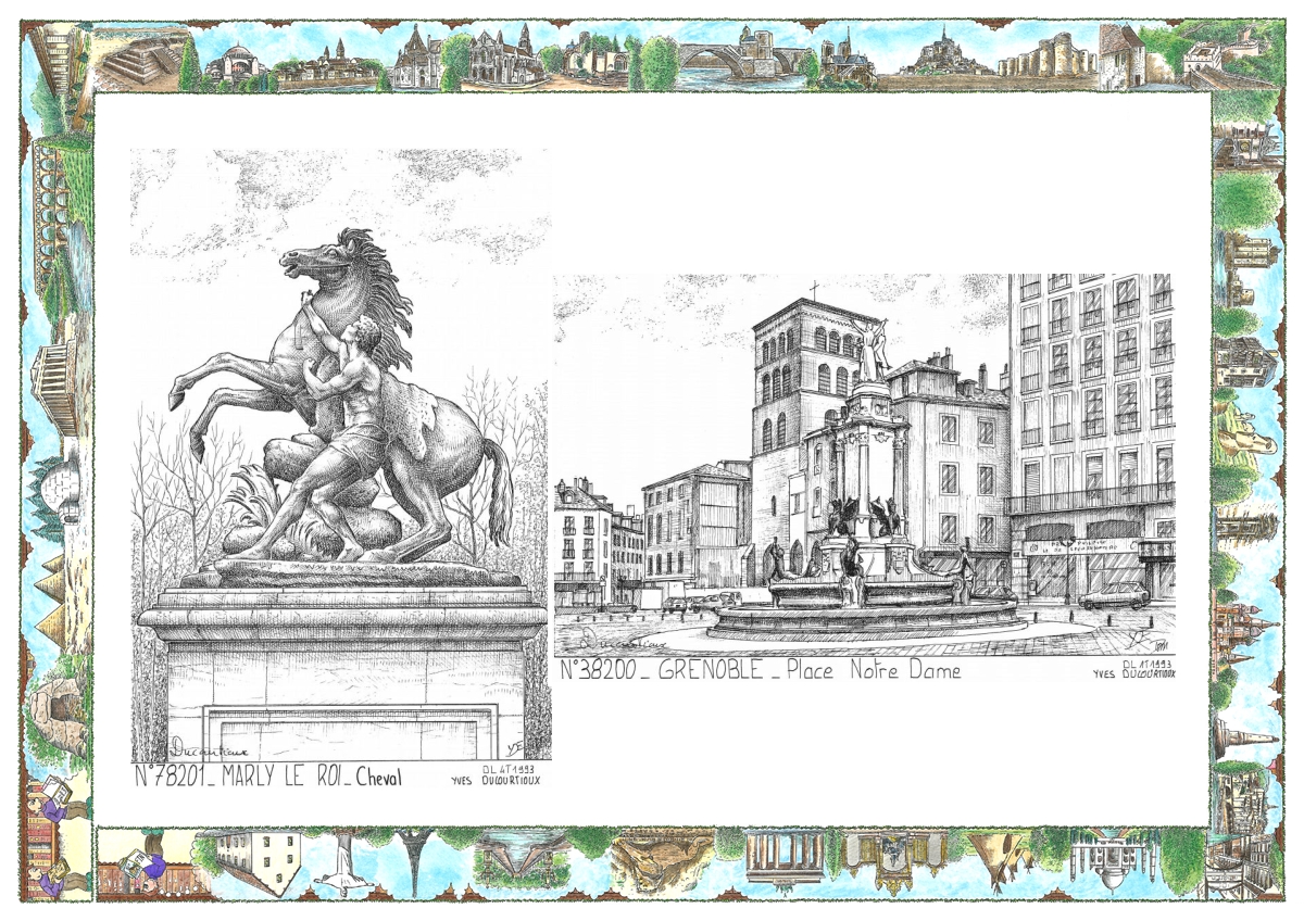 MONOCARTE N 38200-78201 - GRENOBLE - place notre dame / MARLY LE ROI - cheval