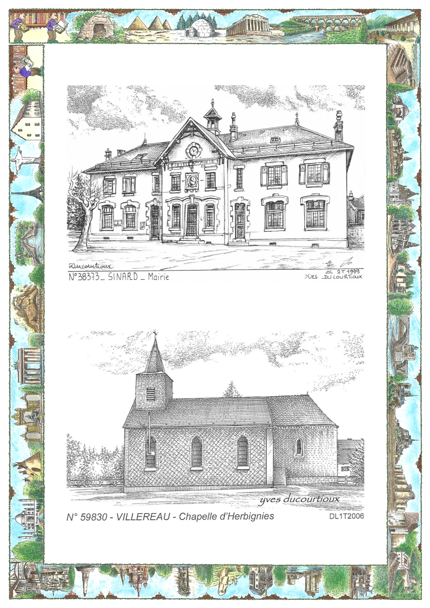 MONOCARTE N 38373-59830 - SINARD - mairie / VILLEREAU - chapelle d herbignies