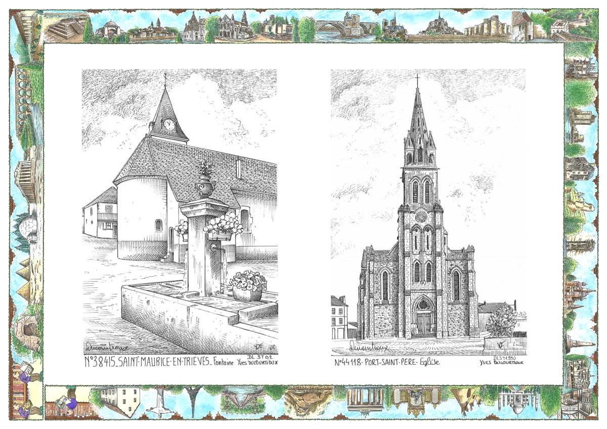 MONOCARTE N 38415-44118 - ST MAURICE EN TRIEVES - fontaine / PORT ST PERE - �glise
