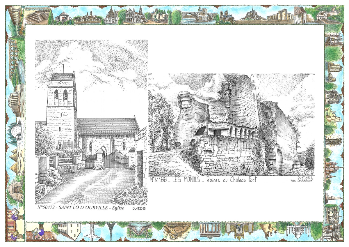 MONOCARTE N 41188-50472 - LES MONTILS - ruines du ch�teau fort / ST LO D OURVILLE - �glise