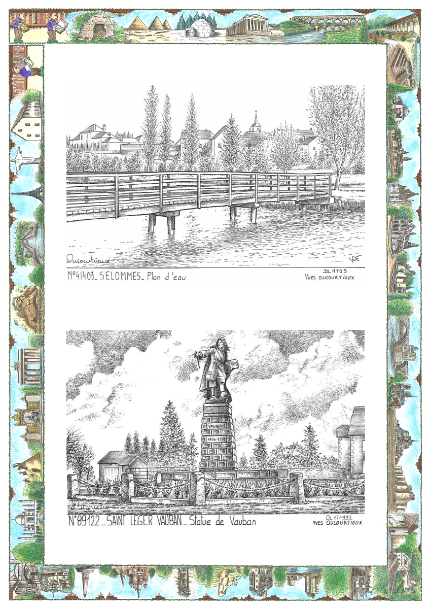 MONOCARTE N 41409-89122 - SELOMMES - plan d eau / ST LEGER VAUBAN - statue de vauban