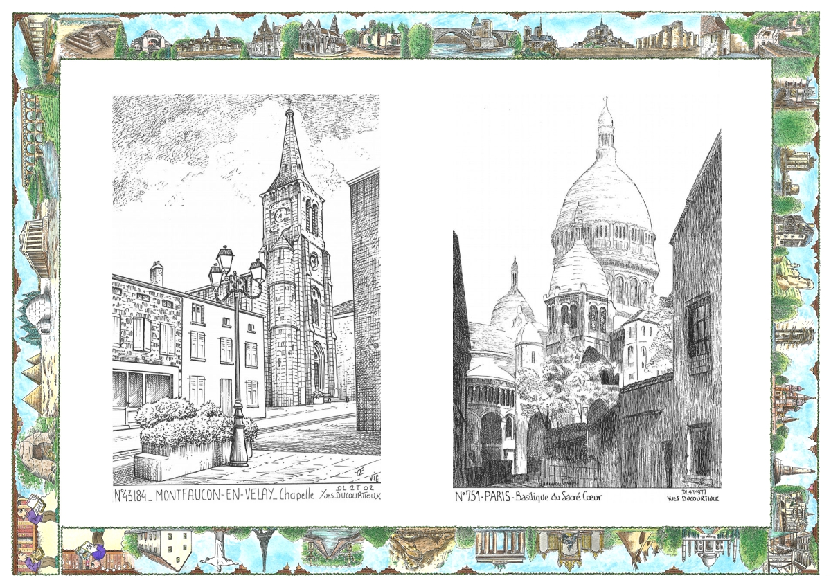 MONOCARTE N 43184-75001 - MONTFAUCON EN VELAY - chapelle / PARIS - basilique du sacr� coeur