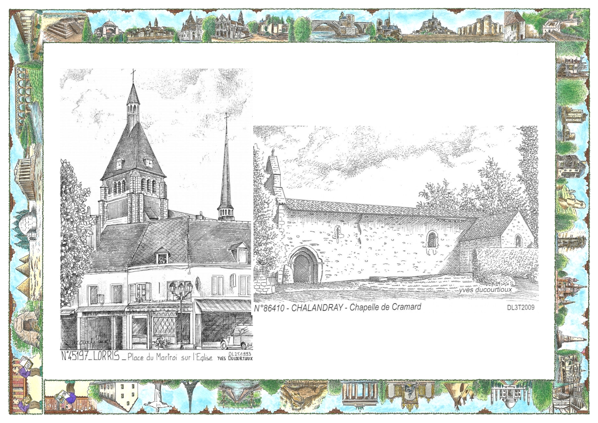 MONOCARTE N 45197-86410 - LORRIS - place du martroi sur l �glise / CHALANDRAY - chapelle de cramard