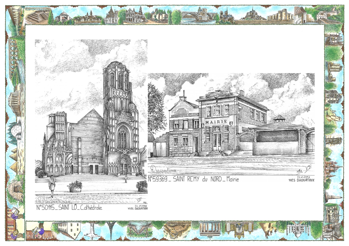 MONOCARTE N 50115-59369 - ST LO - cath�drale / ST REMY DU NORD - mairie