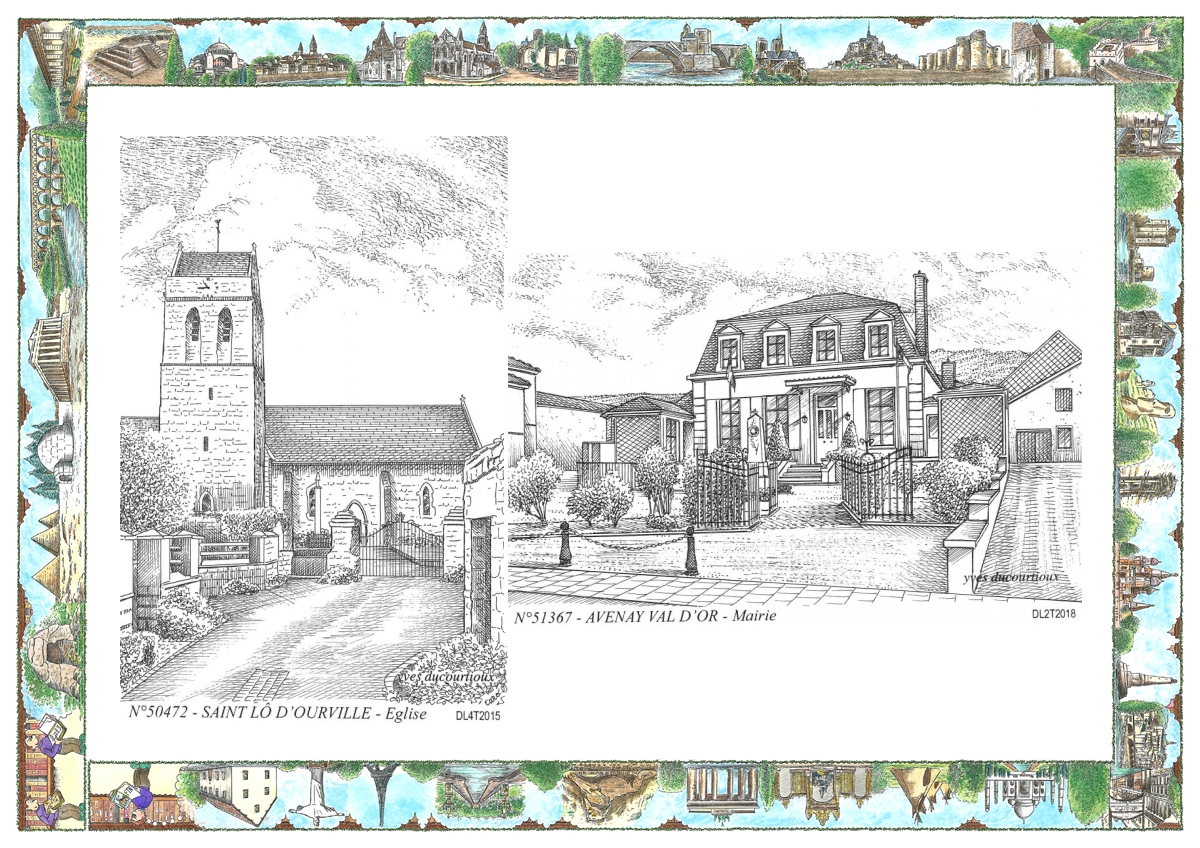 MONOCARTE N 50472-51367 - ST LO D OURVILLE - �glise / AVENAY VAL D OR - mairie