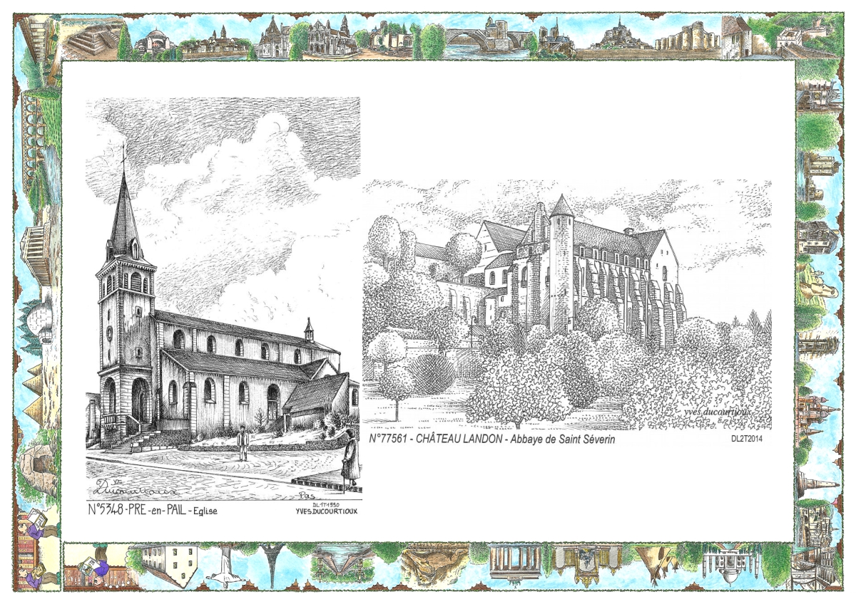 MONOCARTE N 53048-77561 - PRE EN PAIL - �glise / CHATEAU LANDON - abbaye de st s�verin