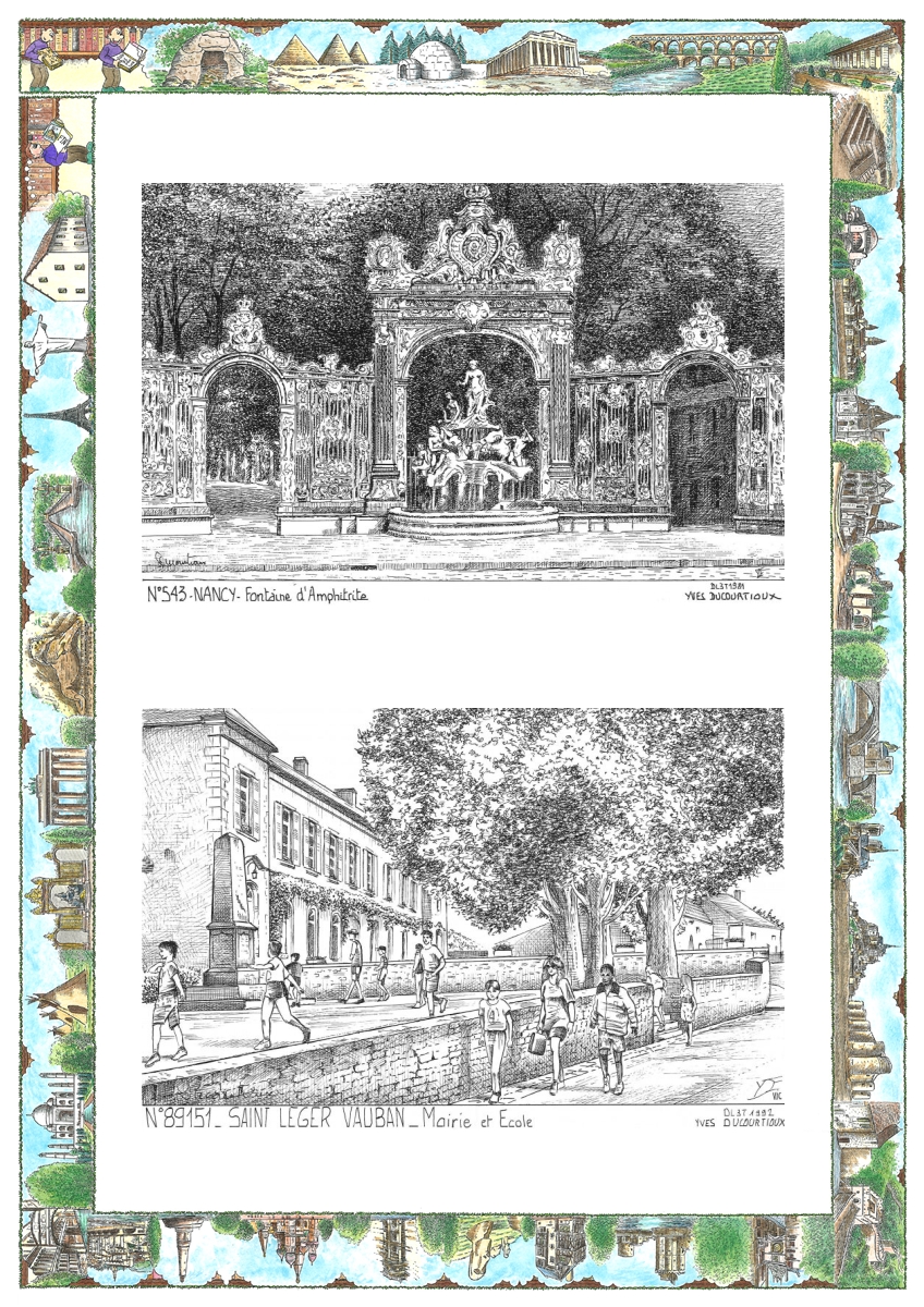 MONOCARTE N 54003-89151 - NANCY - fontaine d amphitrite / ST LEGER VAUBAN - mairie et �cole