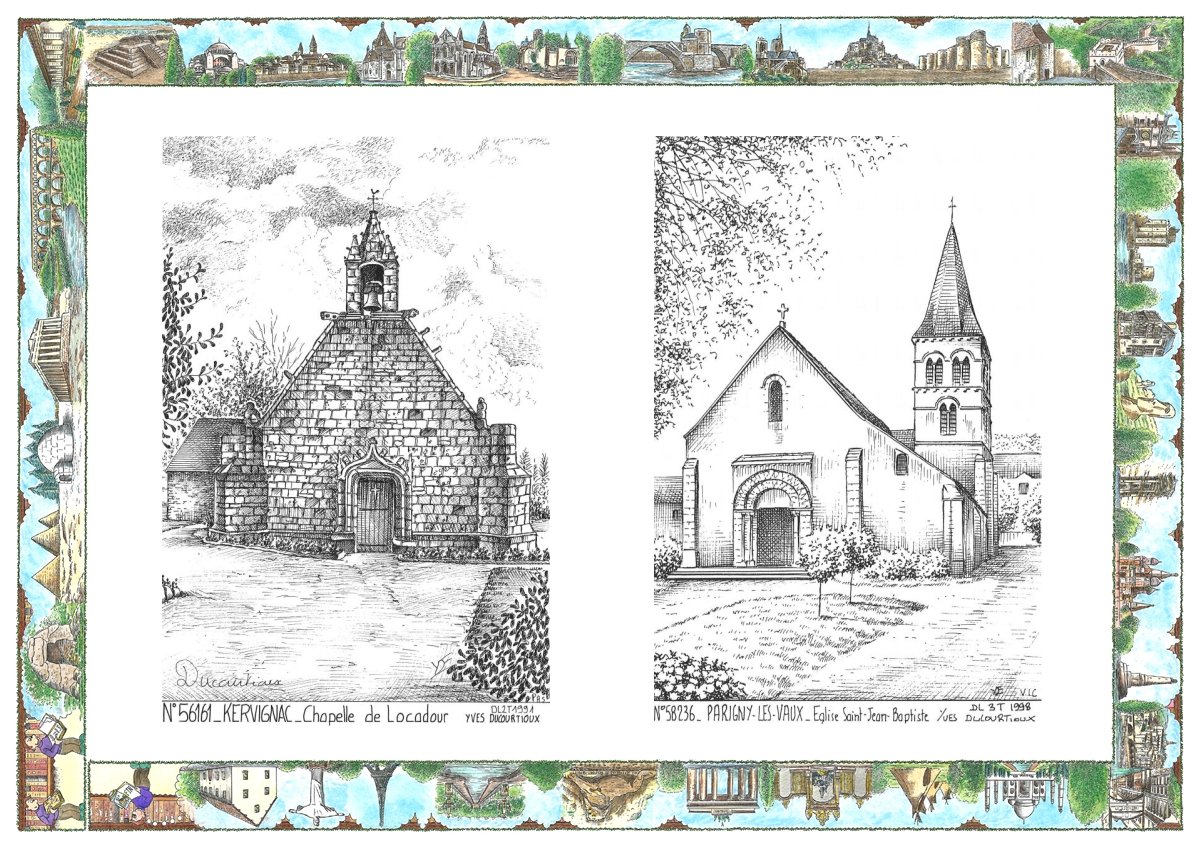 MONOCARTE N 56161-58236 - KERVIGNAC - chapelle de locadour / PARIGNY LES VAUX - �glise st jean baptiste