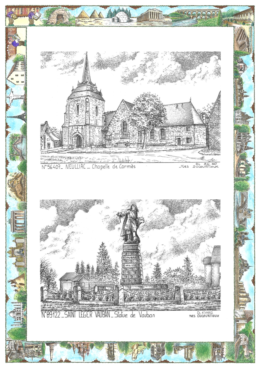 MONOCARTE N 56407-89122 - NEULLIAC - chapelle de carm�s / ST LEGER VAUBAN - statue de vauban