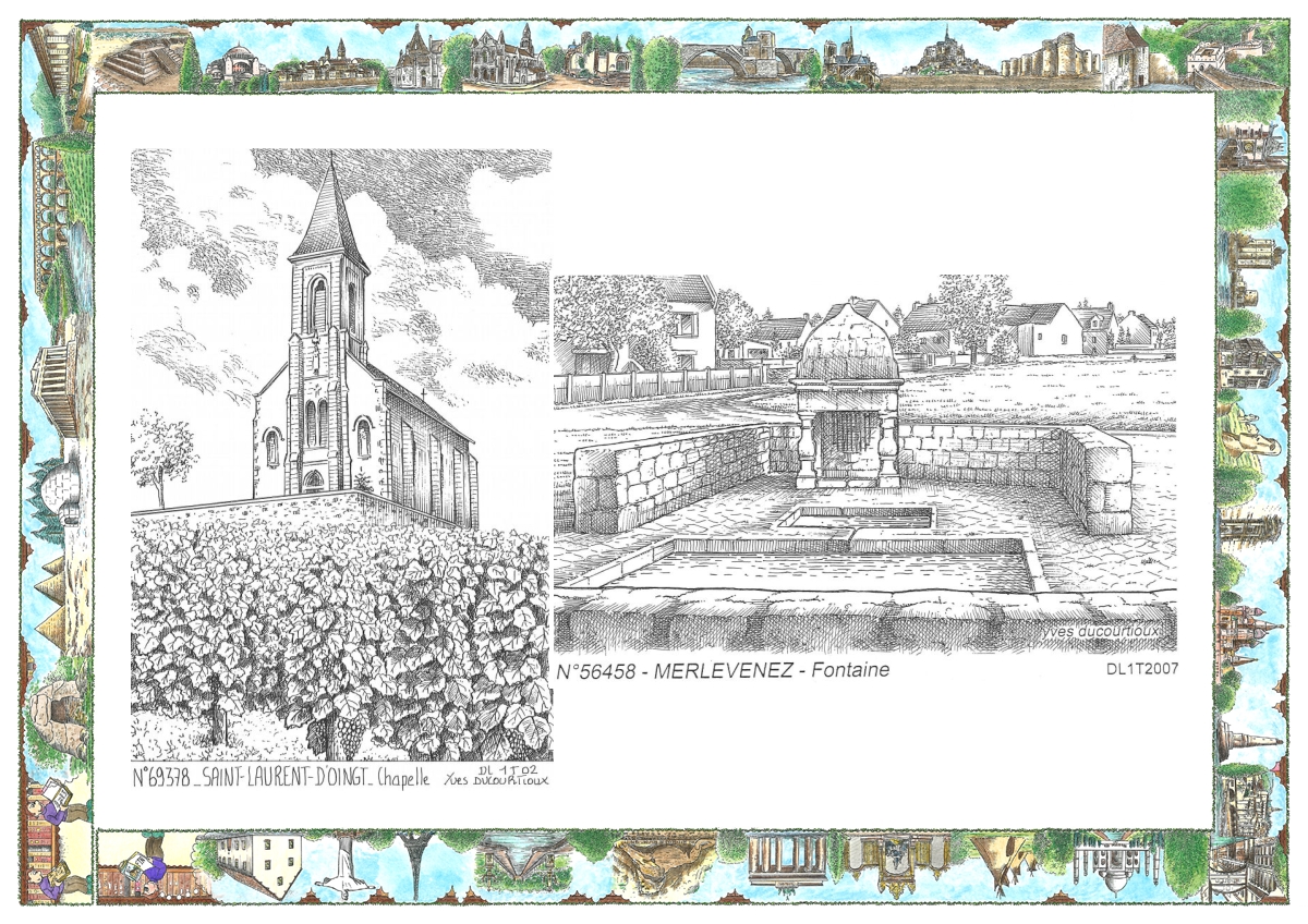 MONOCARTE N 56458-69378 - MERLEVENEZ - fontaine / ST LAURENT D OINGT - chapelle