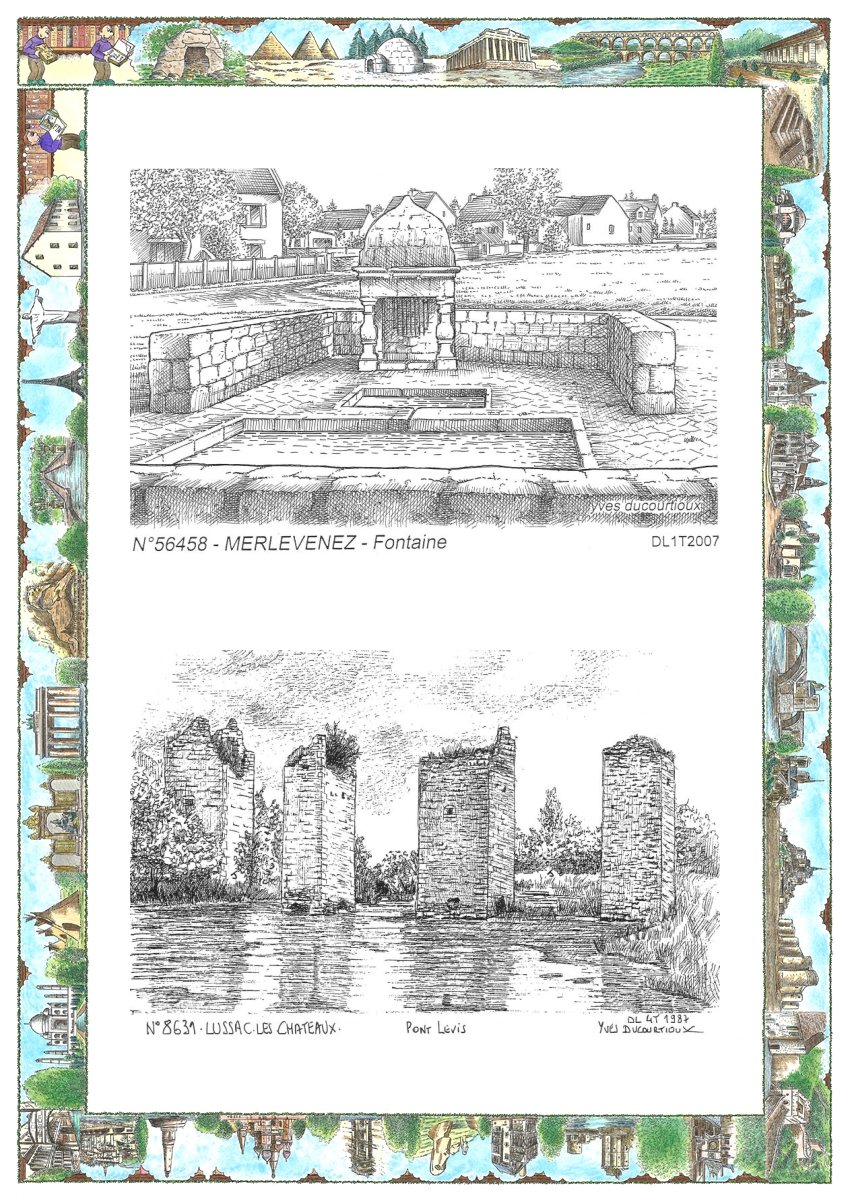 MONOCARTE N 56458-86031 - MERLEVENEZ - fontaine / LUSSAC LES CHATEAUX - vieux pont levis