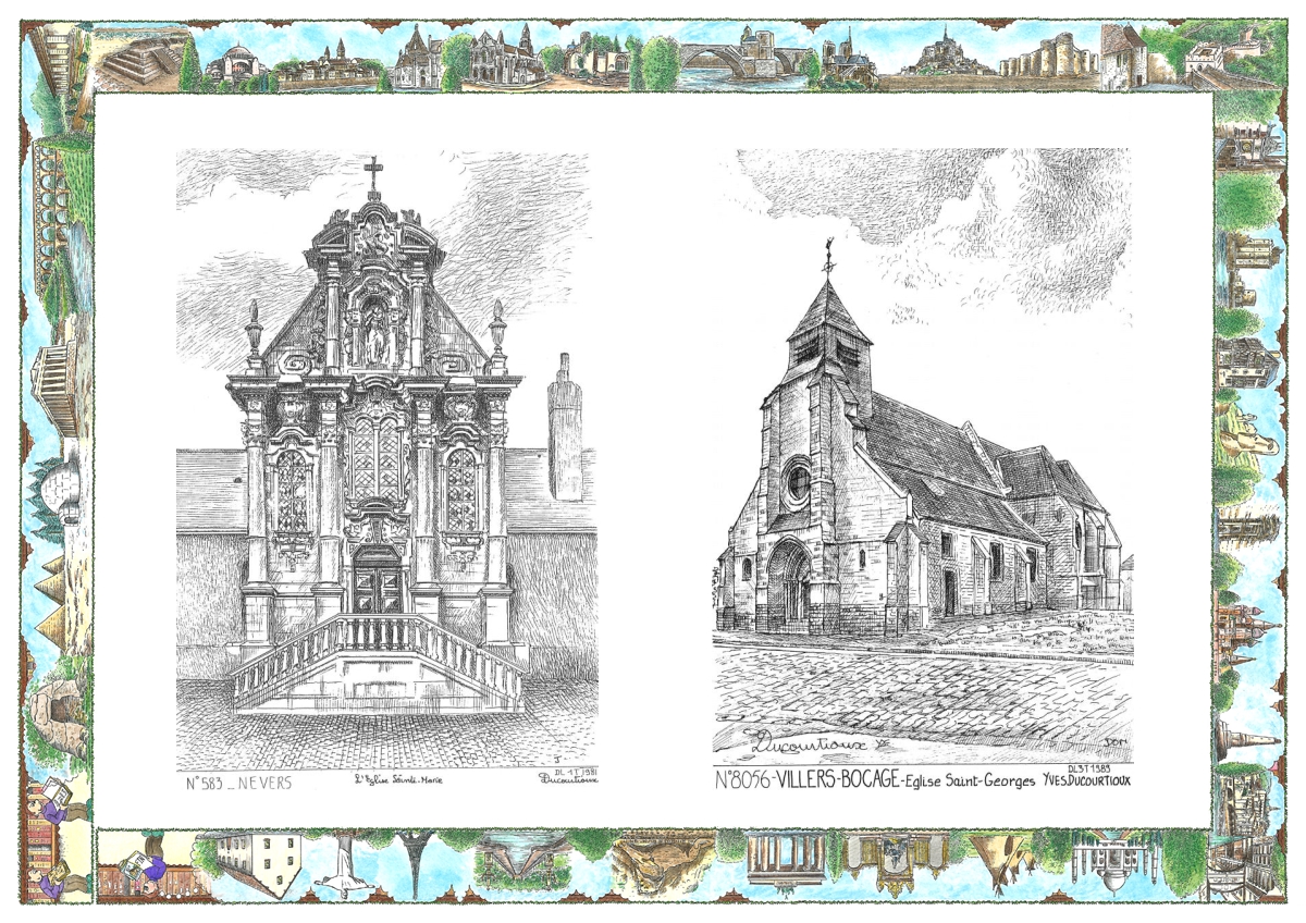 MONOCARTE N 58003-80056 - NEVERS - �glise ste marie / VILLERS BOCAGE - �glise st georges